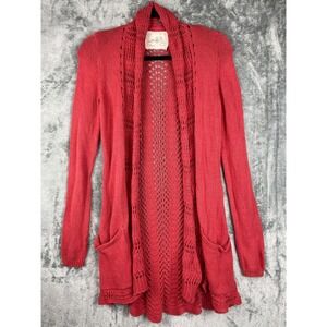 Angel of the North Anthropologie Cardigan XS Pink Coral Crochet Cotton Wool Boho
